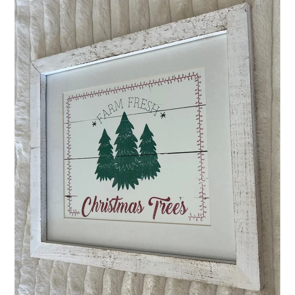 Farm Fresh Christmas Trees Framed Wall Art Rustic Wood Sign‎ Holiday Decor